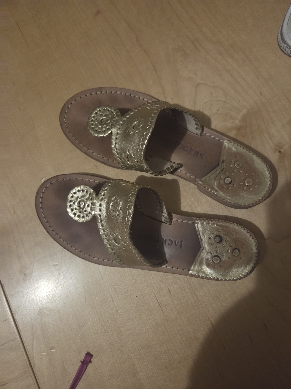 Jack Rogers Gold Metallic Leather Slide Sandals